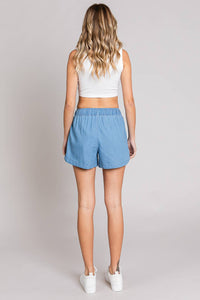 Women's Washed Denim Draw String Waist Shorts in Denim--Lemons and Limes Boutique