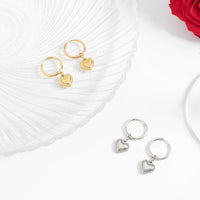 18K Gold PVD Stainless Steel Heart Pendant Hoop Earrings-Lemons and Limes Boutique