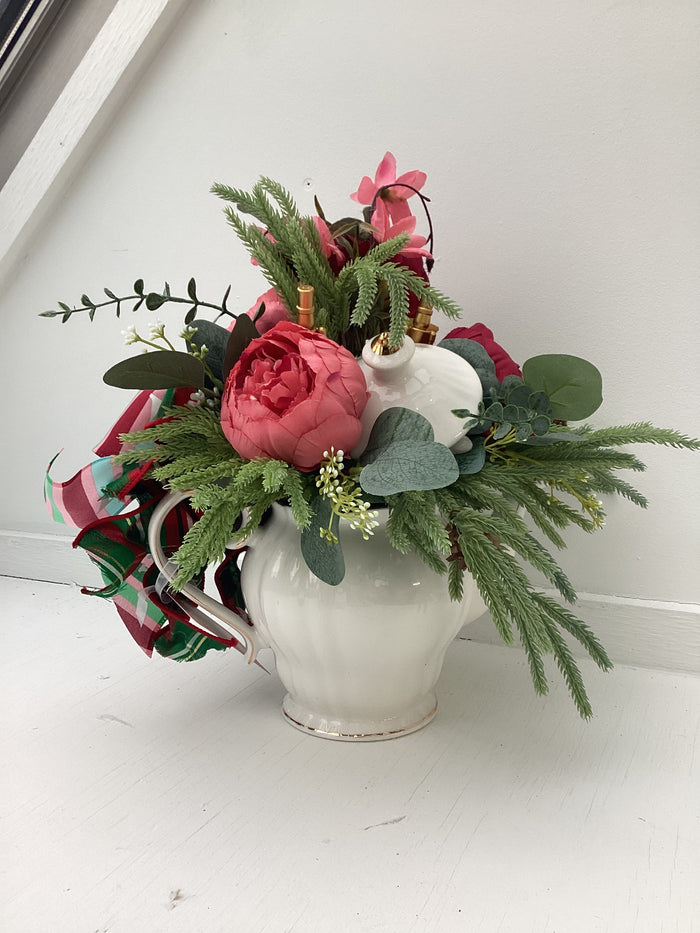 Upcycled Teapot With Florals + Nutcrackers-Lemons and Limes Boutique