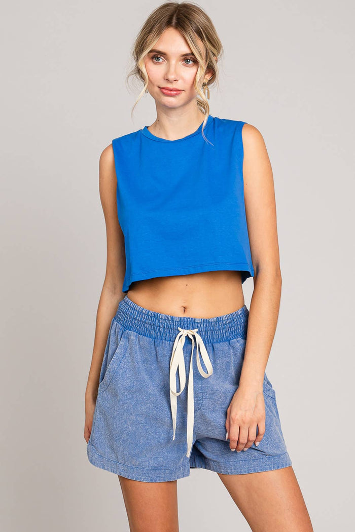 Women's Cotton Slub Casual Shorts in Royal Blue--Lemons and Limes Boutique