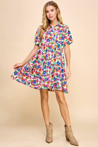 Two Layered Button Down Colorful Floral Dress-Lemons and Limes Boutique