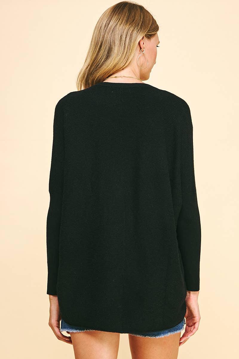 V-Neck Dolman Long Sleeve Sweater in Black-Lemons and Limes Boutique