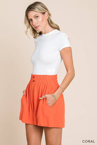 Soft Blended Button Detail Shorts in Coral-Lemons and Limes Boutique
