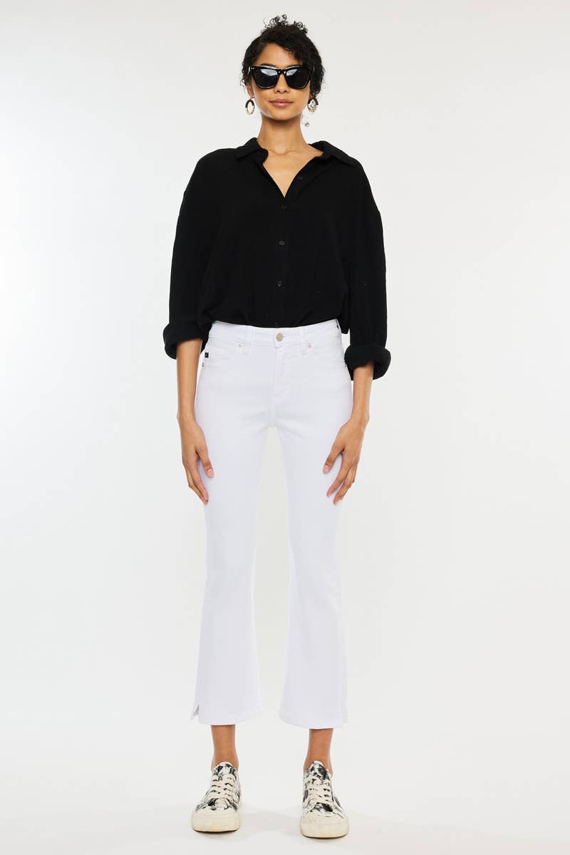 Bristol High Rise Kick Flare Jeans in White by Kan Can USA--Lemons and Limes Boutique