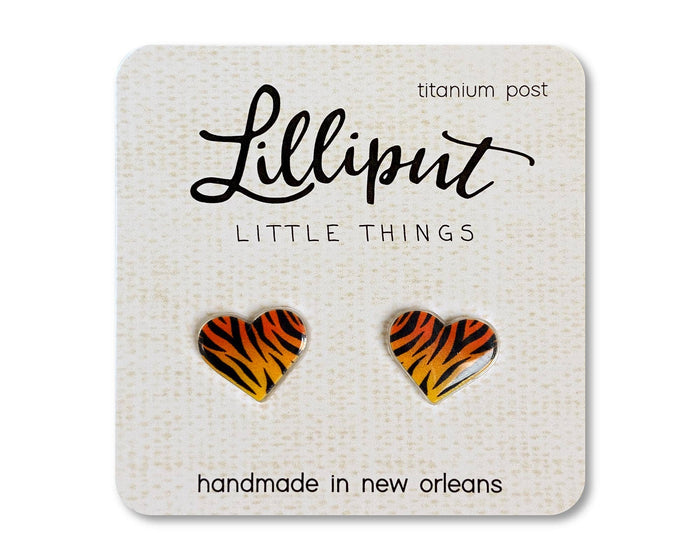 Tiger Stripe Heart Stud Earrings