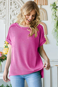 Solid Rib Tunic Top in Fuchsia--Lemons and Limes Boutique