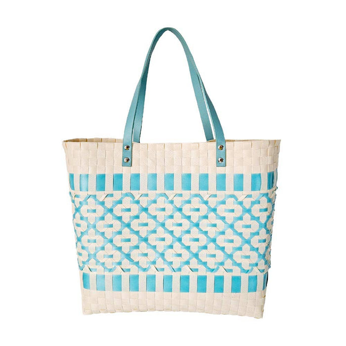 Quatrefoil Patterned Basket Weave Tote/Shoulder Bag in Orange-Lemons and Limes Boutique