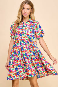 Two Layered Button Down Colorful Floral Dress-Lemons and Limes Boutique