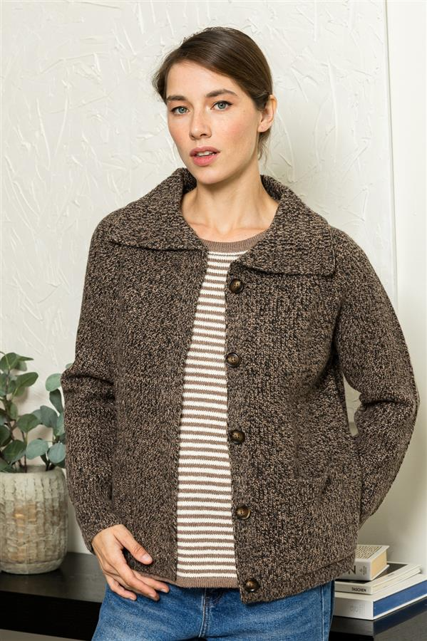 Mixed Yarn Button Down Cardigan Jacket in Dark Mocha-Lemons and Limes Boutique