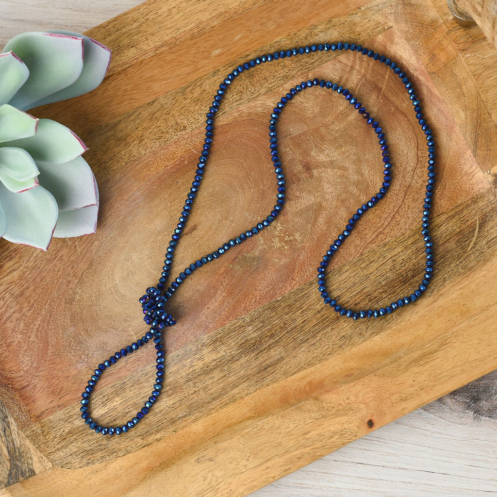 Ultra Faceted 50 inch Beaded Statement Necklace-Necklace-Navy-Lemons and Limes Boutique