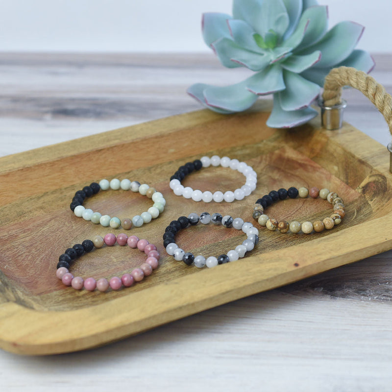 Natural Stone and Lava Bead Stretch Bracelet-Bracelet-Lemons and Limes Boutique