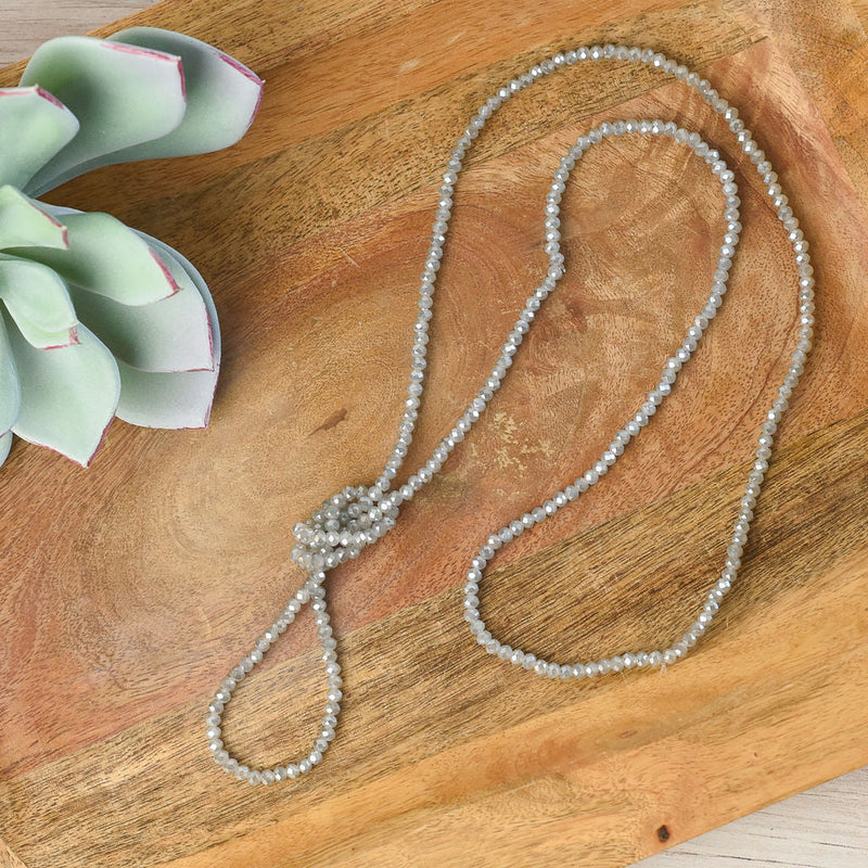 Ultra Faceted 50 inch Beaded Statement Necklace-Necklace-Dove Grey-Lemons and Limes Boutique