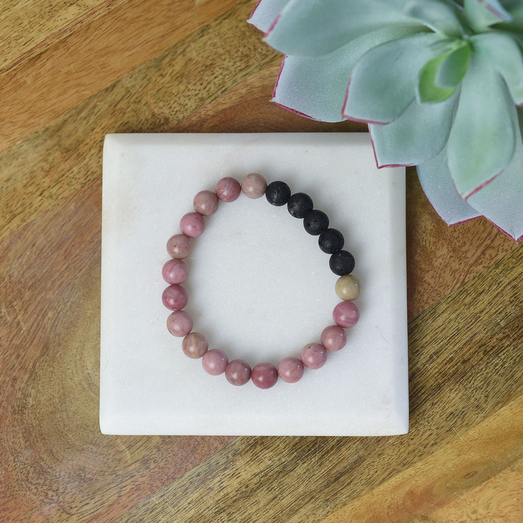 Natural Stone and Lava Bead Stretch Bracelet-Bracelet-Blush-Lemons and Limes Boutique