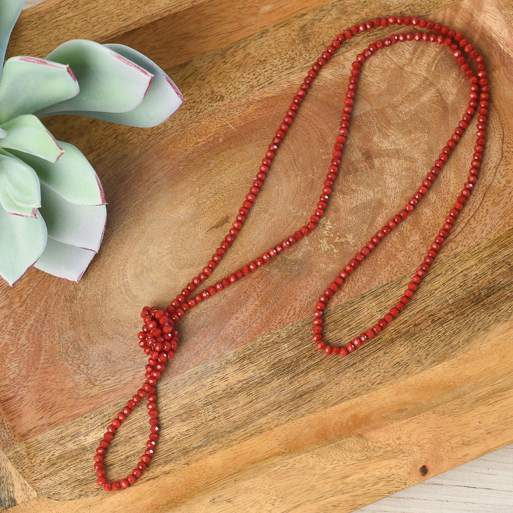 Ultra Faceted 50 inch Beaded Statement Necklace-Necklace-Crimson-Lemons and Limes Boutique