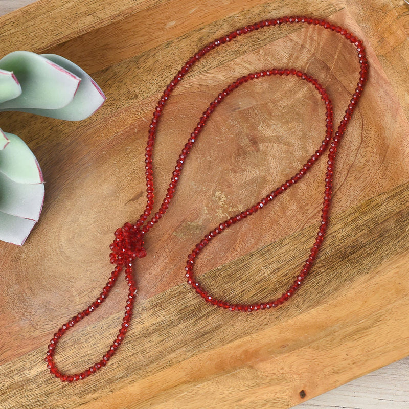 Ultra Faceted 50 inch Beaded Statement Necklace-Necklace-Red-Lemons and Limes Boutique