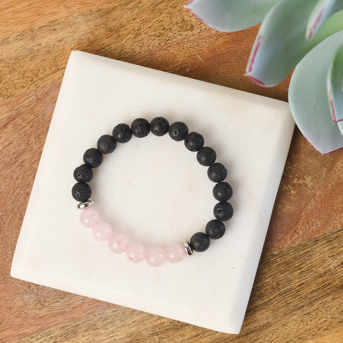 Rose Quartz and Lava Stone Stretch Bracelet-Bracelet-Lemons and Limes Boutique