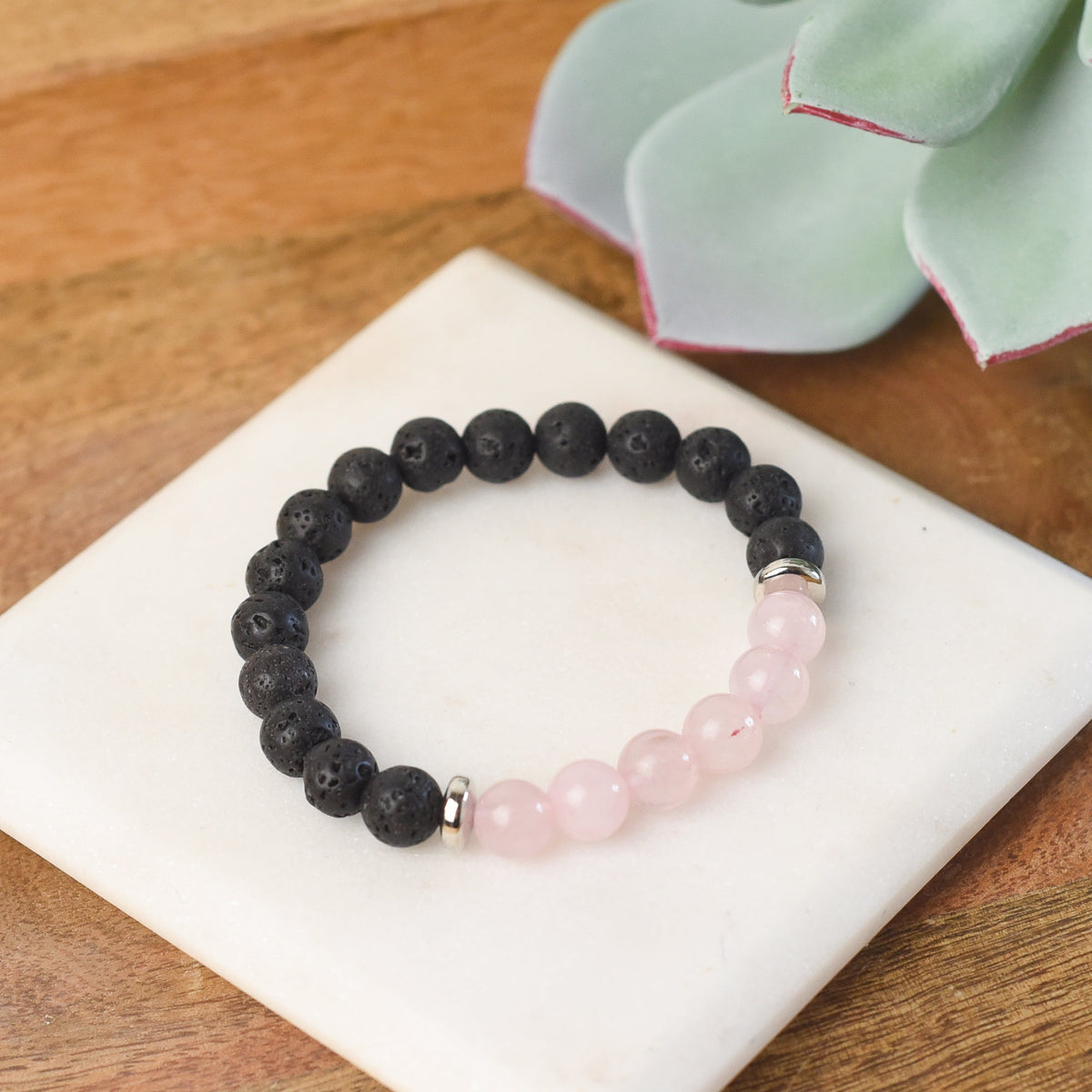 Rose Quartz and Lava Stone Stretch Bracelet-Bracelet-Lemons and Limes Boutique