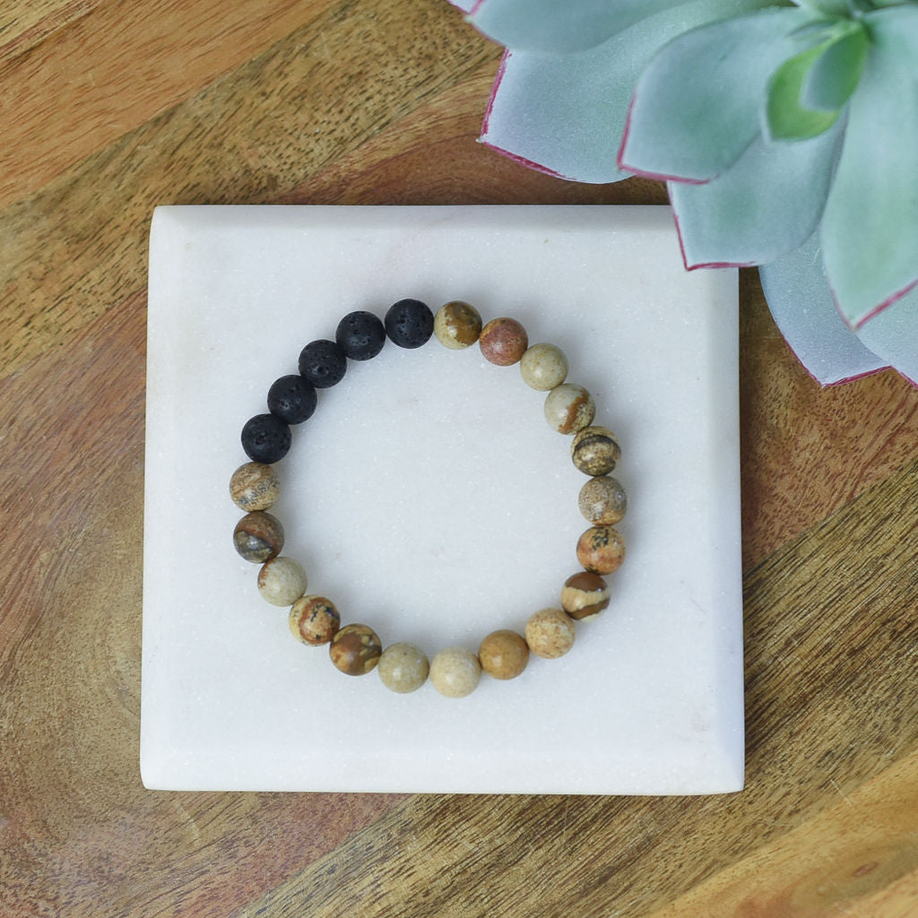 Natural Stone and Lava Bead Stretch Bracelet-Bracelet-Desert Stone-Lemons and Limes Boutique