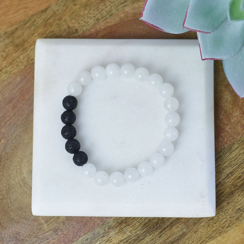 Natural Stone and Lava Bead Stretch Bracelet-Bracelet-Clear-Lemons and Limes Boutique