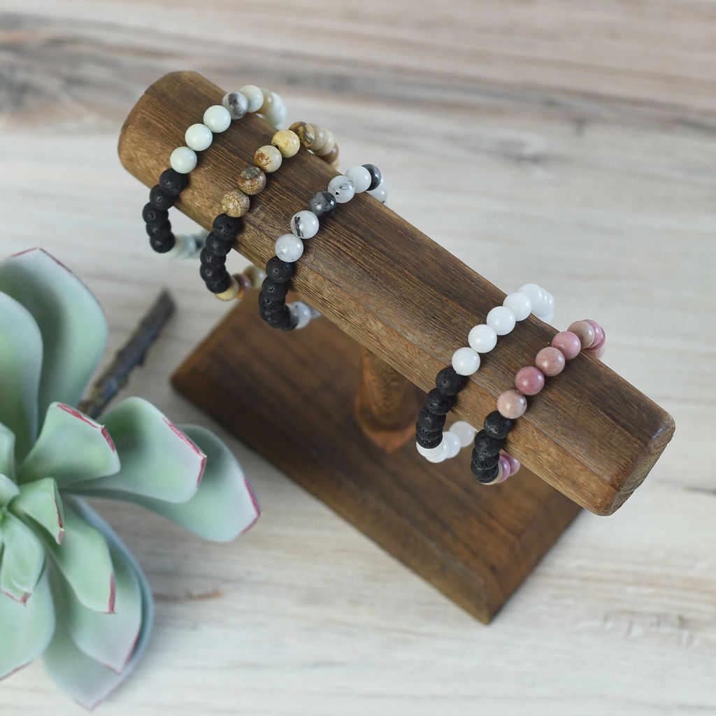 Natural Stone and Lava Bead Stretch Bracelet – Lemons and Limes