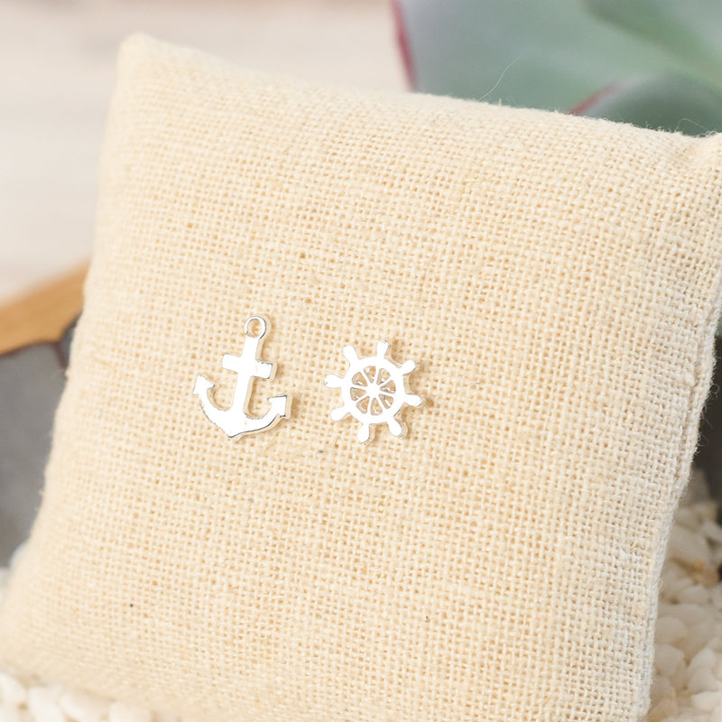 Anchor and Wheel Stud Earrings-Earrings-Silver-Lemons and Limes Boutique