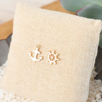 Anchor and Wheel Stud Earrings-Earrings-Gold-Lemons and Limes Boutique