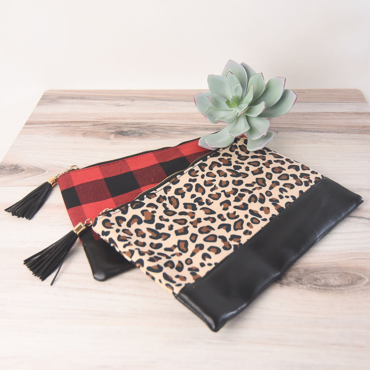Red and Black Buffalo Check Zip Clutch-Clutch-Lemons and Limes Boutique