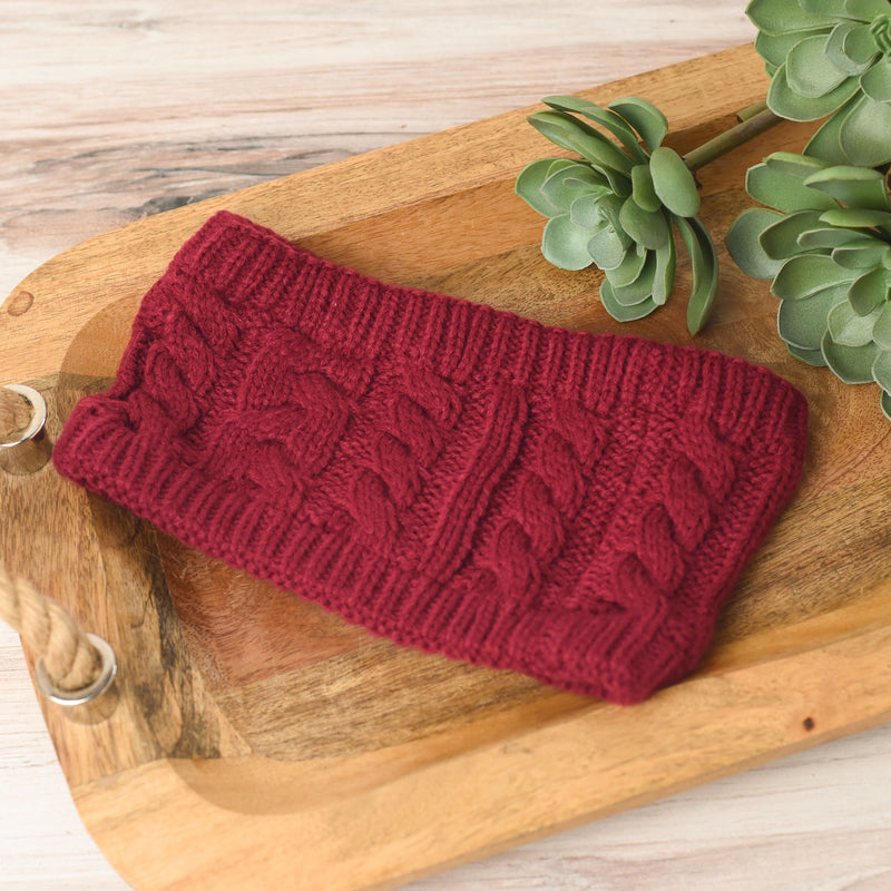 Cable Knit Head Wrap-Headband-Burgundy-Lemons and Limes Boutique
