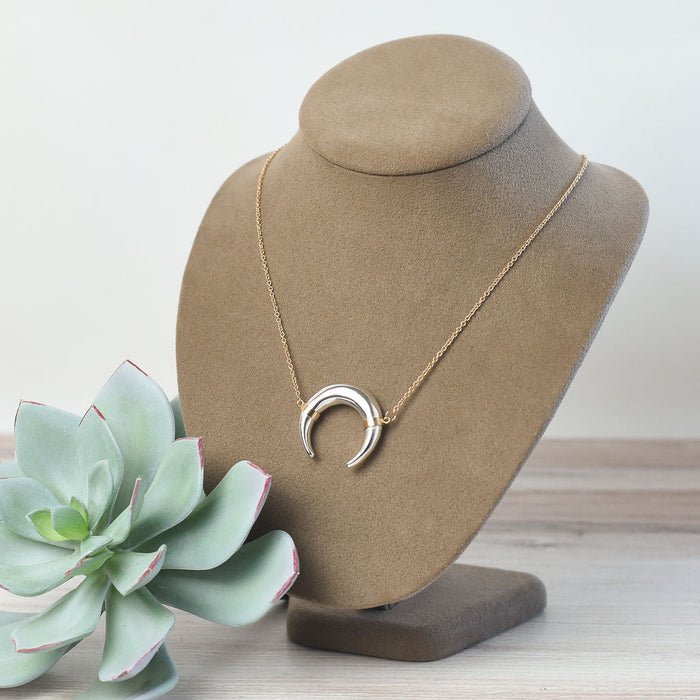 Two Tone Horn Pendant Necklace-Necklace-Lemons and Limes Boutique