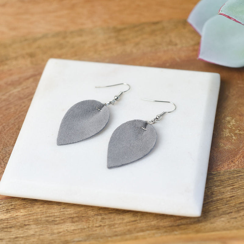 Dove Grey Sueded Dangle Earrings-Dangle Earrings-Lemons and Limes Boutique