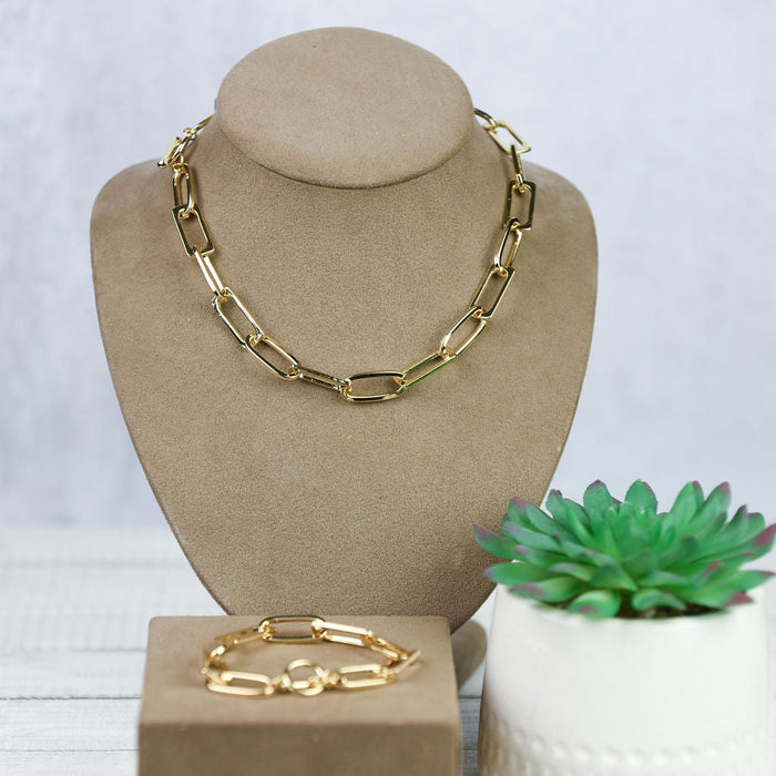 Serena Link Necklace and Bangle Bracelet with Toggle Closure In Gold or Silver-Necklace-Gold-Lemons and Limes Boutique