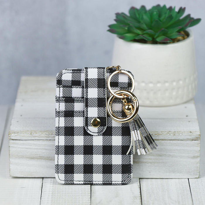 Candace Keychain Card Wallet-Black and White Buffalo Plaid-Clutch-Lemons and Limes Boutique