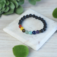 Chakra Beads & Lava Stone Stretch Bracelet-Bracelet-Lemons and Limes Boutique