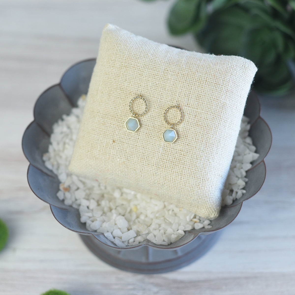 Olivia Circle and Gemstone Drop Earrings-Amazonite-Lemons and Limes Boutique