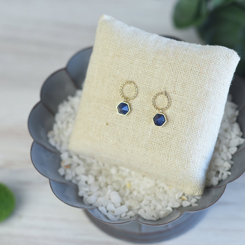 Olivia Circle and Gemstone Drop Earrings-Lapis Lazuli-Lemons and Limes Boutique