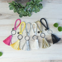 Braided Faux Leather Keychain with Tassel-White-Lemons and Limes Boutique
