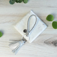 Braided Faux Leather Keychain with Tassel-Silver-Lemons and Limes Boutique