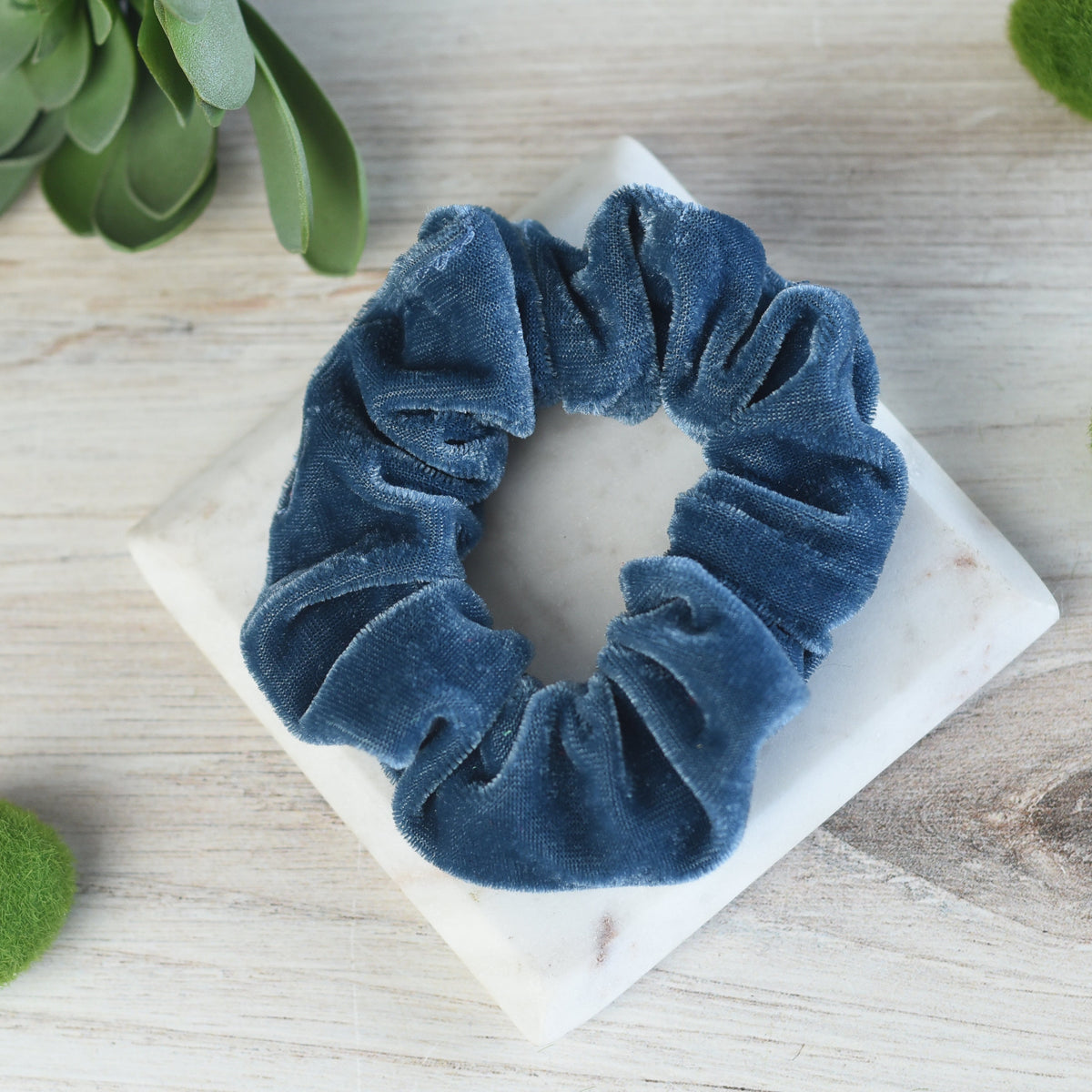 Velvet Hair Scrunch-Hair Accessories-Slate Blue-Lemons and Limes Boutique