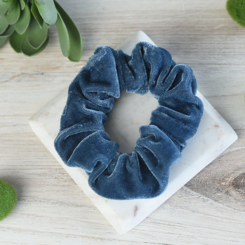 Velvet Hair Scrunch-Hair Accessories-Slate Blue-Lemons and Limes Boutique