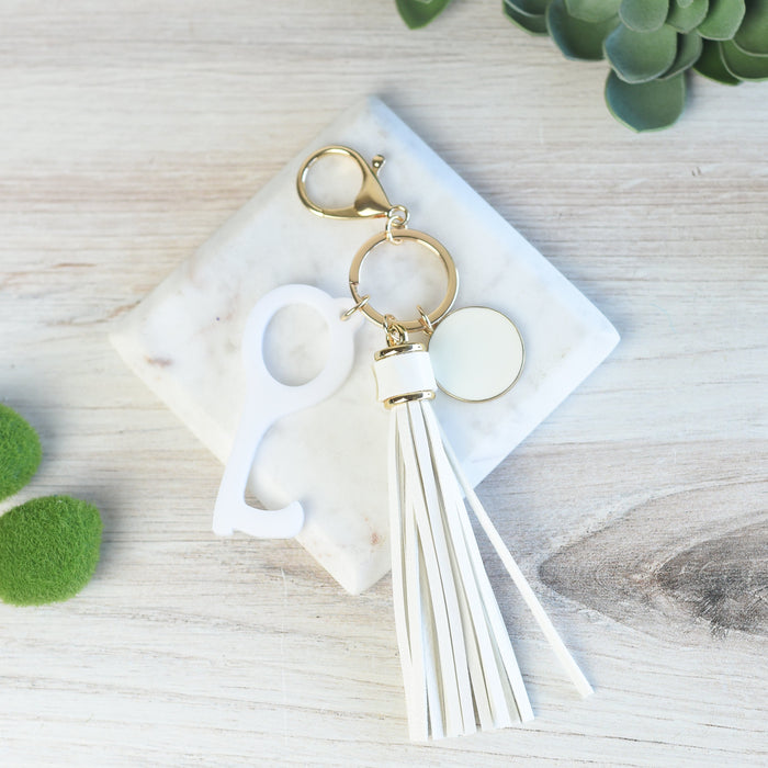 Tassel Keychain with Hands Free Device-Keychain-Ivory-Lemons and Limes Boutique