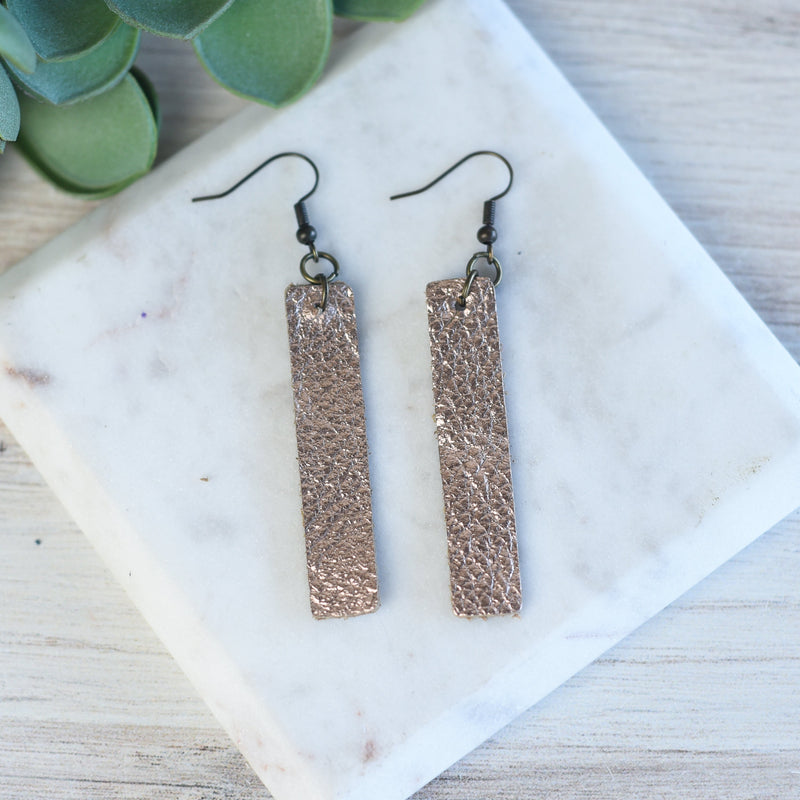 Genuine Leather Drop Dangle Earrings-Dangle Earrings-Rose Gold-Lemons and Limes Boutique