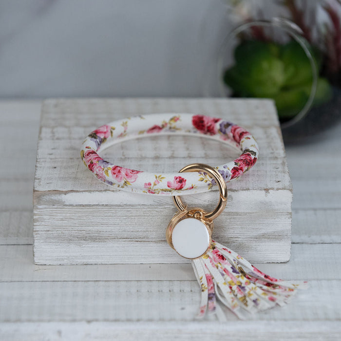 Hannah Hands Free Bangle Keychain-Pink and White Floral-Keychain-Lemons and Limes Boutique