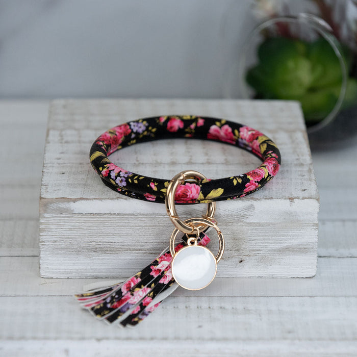 Hannah Hands Free Bangle Keychain-Black Pink Floral-Keychain-Lemons and Limes Boutique