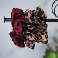 Hair Scrunch Set In Luxe Leopard (Red/Blush/Beige)-Hair Accessories-Lemons and Limes Boutique