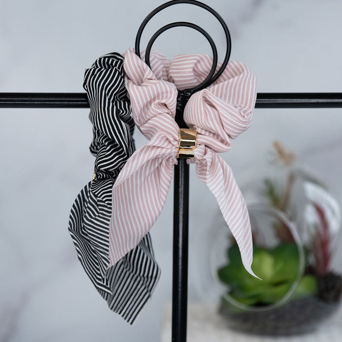 Striped Hair Scrunch with Gold Tone Accent-Blush/Charcoal-Lemons and Limes Boutique
