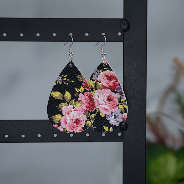 Floral Teardrop Dangle Earrings-Dangle Earrings-Black Floral-Lemons and Limes Boutique