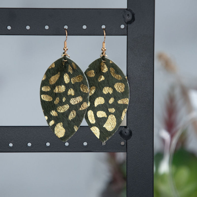 Gold Flecked Suede Teardrop Dangle Earrings-Dangle Earrings-Forest-Lemons and Limes Boutique