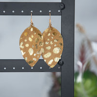 Gold Flecked Suede Teardrop Dangle Earrings-Dangle Earrings-Camel-Lemons and Limes Boutique