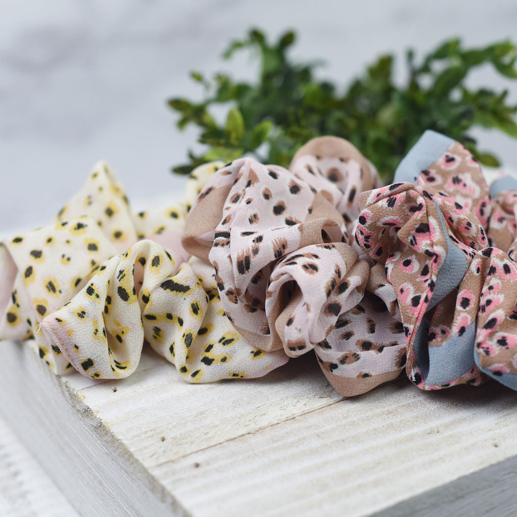 Hair Scrunch Set in Blush Pink Spots-Hair Accessories-Lemons and Limes Boutique