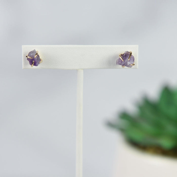 Tory Semi Precious Natural Stone Claw Stud Earrings-Amethyst-Lemons and Limes Boutique